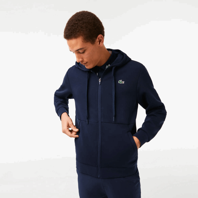 Men Lacoste V0ZN1019 Navy Blue 423 SPORT Mesh Panels Hoodie - Image 2