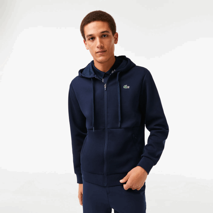 Men Lacoste V0ZN1019 Navy Blue 423 SPORT Mesh Panels Hoodie - Image 1