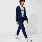 Men Lacoste V0ZN1021 Navy Blue 423 Mesh Panels Trackpants - Image 2