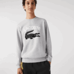 Men Lacoste V0ZN1030 Grey Chine CCA Crocodile Print Crew Neck Sweatshirt