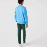 Men Lacoste V0ZN1031 Blue 4XA Crocodile Print Crew Neck Sweatshirt - Image 3