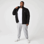 Men Lacoste V0ZN1034 Black 031 Zippered Stand-Up Collar Pique Fleece Jacket - Image 3