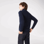 Men Lacoste V0ZN1035 Navy Blue 166 Zippered Stand-Up Collar Pique Fleece Jacket - Image 3