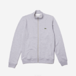 Men Lacoste V0ZN1036 Grey Chine CCA Zippered Stand-Up Collar Pique Fleece Jacket - Image 5