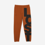Men Lacoste V0ZN1037 Brown 3PB Contrast Lettering Cotton Trackpants - Image 4
