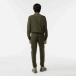 Men Lacoste V0ZN1038 Khaki Green S7T Contrast Lettering Cotton Trackpants - Image 3