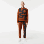 Men Lacoste V0ZN1040 Brown 3PB Classic Fit Contrast Lettering Cotton Sweatshirt - Image 2