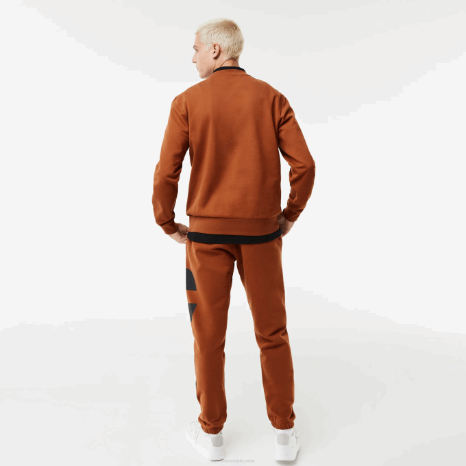 Men Lacoste V0ZN1040 Brown 3PB Classic Fit Contrast Lettering Cotton Sweatshirt - Image 3