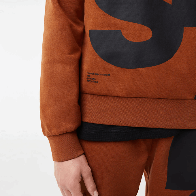 Men Lacoste V0ZN1040 Brown 3PB Classic Fit Contrast Lettering Cotton Sweatshirt - Image 4