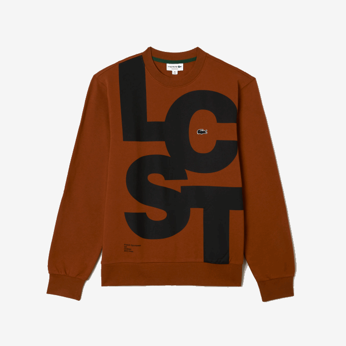 Men Lacoste V0ZN1040 Brown 3PB Classic Fit Contrast Lettering Cotton Sweatshirt - Image 5