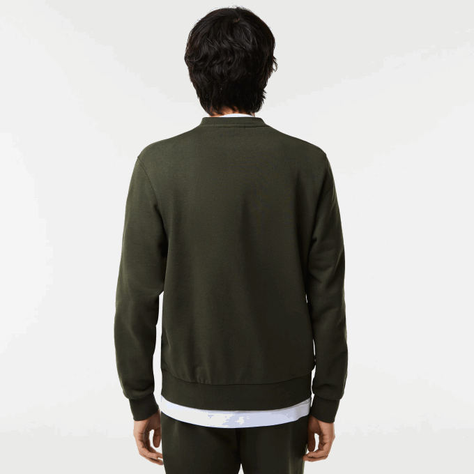 Men Lacoste V0ZN1041 Khaki Green S7T Classic Fit Contrast Lettering Cotton Sweatshirt - Image 3