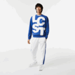 Men Lacoste V0ZN1042 Blue K1Q Classic Fit Contrast Lettering Cotton Sweatshirt - Image 2