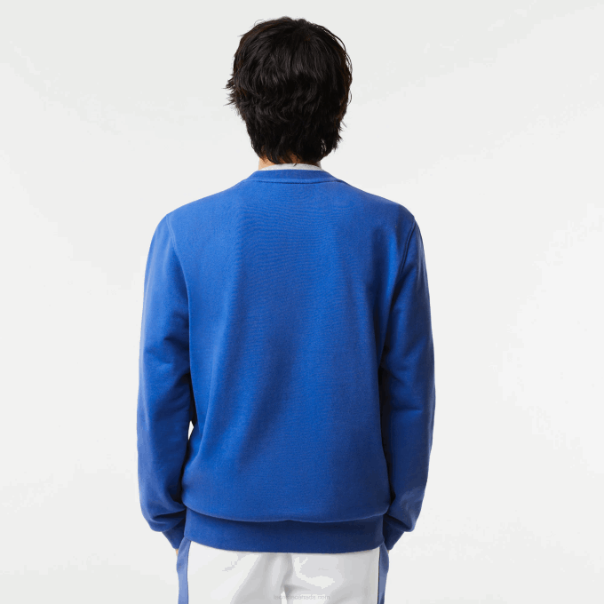 Men Lacoste V0ZN1042 Blue K1Q Classic Fit Contrast Lettering Cotton Sweatshirt - Image 3