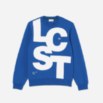 Men Lacoste V0ZN1042 Blue K1Q Classic Fit Contrast Lettering Cotton Sweatshirt - Image 4
