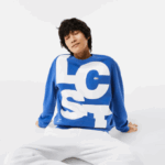 Men Lacoste V0ZN1042 Blue K1Q Classic Fit Contrast Lettering Cotton Sweatshirt - Image 7