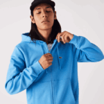 Men Lacoste V0ZN1047 Blue 4XA Kangaroo Pocket Fleece Zipped Sweatshirt - Image 2