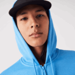 Men Lacoste V0ZN1047 Blue 4XA Kangaroo Pocket Fleece Zipped Sweatshirt - Image 4