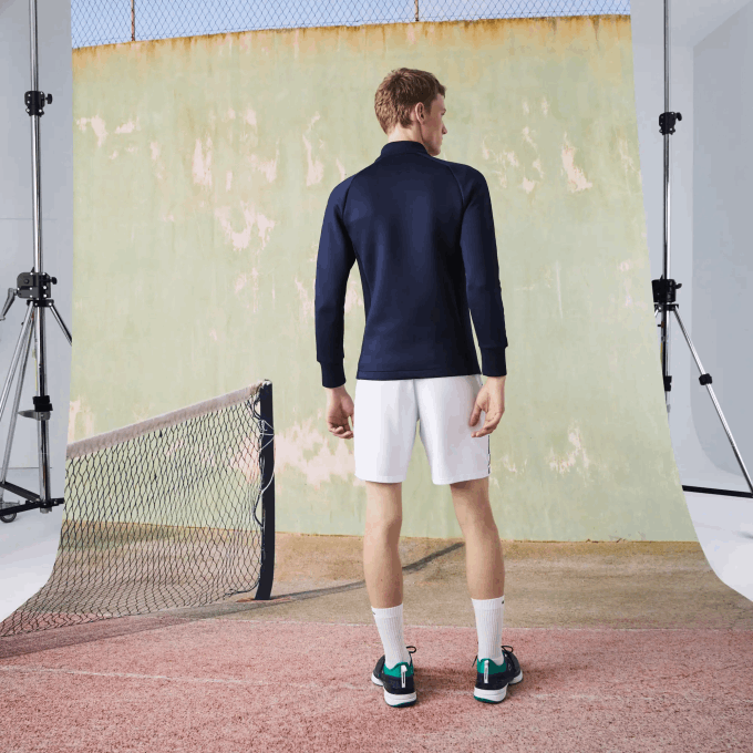 Men Lacoste V0ZN1051 Navy Blue 166 SPORT Printed Zip Tennis Sweatshirt - Image 3