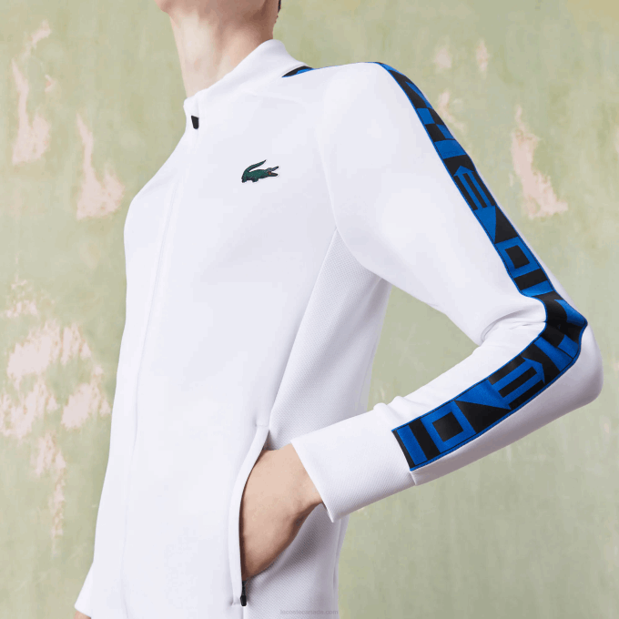 Men Lacoste V0ZN1052 White 001 SPORT Printed Zip Tennis Sweatshirt - Image 6