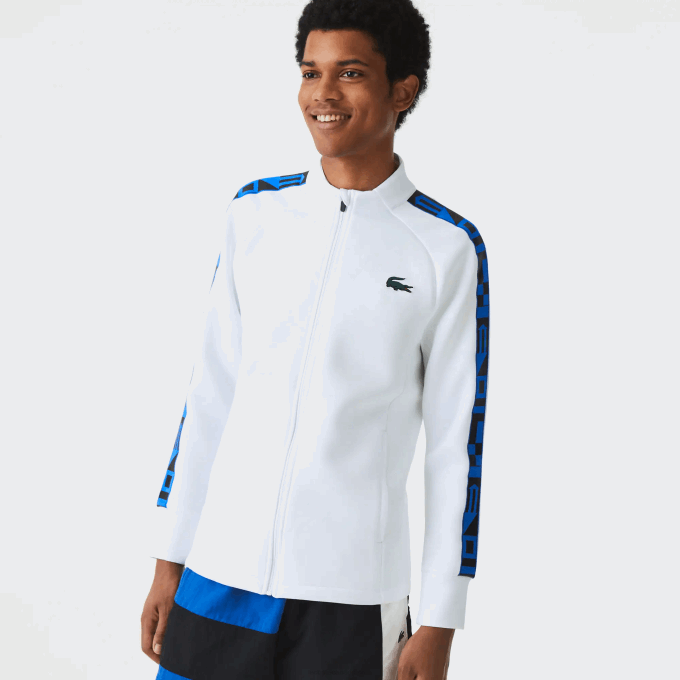 Men Lacoste V0ZN1052 White 001 SPORT Printed Zip Tennis Sweatshirt - Image 7