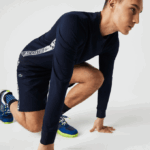 Men Lacoste V0ZN1055 Navy Blue 166 SPORT Printed Tennis Sweatshirt - Image 4