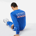 Men Lacoste V0ZN1057 Blue K1Q SPORT Printed Tennis Sweatshirt - Image 3