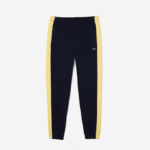 Men Lacoste V0ZN1059 Navy Blue Yellow 144 Contrast Bands Trackpants