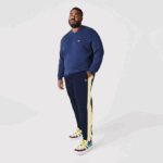 Men Lacoste V0ZN1059 Navy Blue Yellow 144 Contrast Bands Trackpants - Image 3