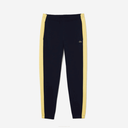 Men Lacoste V0ZN1059 Navy Blue Yellow 144 Contrast Bands Trackpants