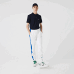 Men Lacoste V0ZN1060 White Blue LMQ Contrast Bands Trackpants - Image 2