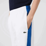 Men Lacoste V0ZN1060 White Blue LMQ Contrast Bands Trackpants - Image 4