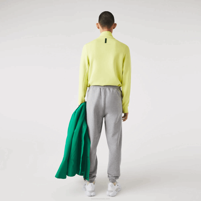 Men Lacoste V0ZN1065 Grey Chine 4JV Signature And Crocodile Print Cotton Fleece Jogging Pants - Image 4
