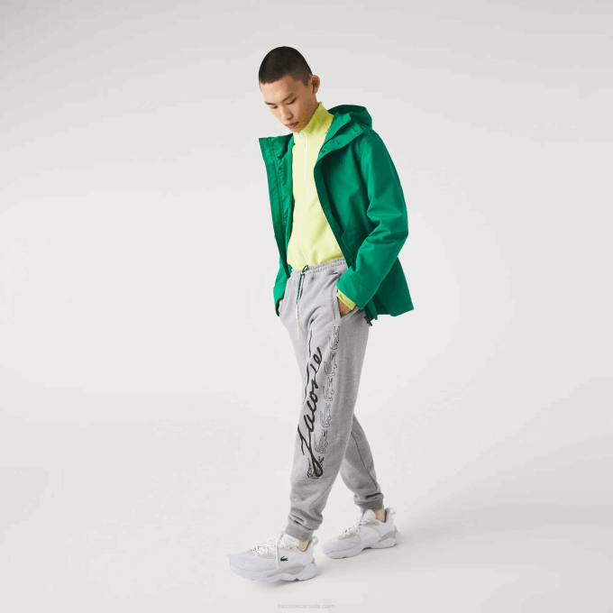 Men Lacoste V0ZN1065 Grey Chine 4JV Signature And Crocodile Print Cotton Fleece Jogging Pants - Image 7