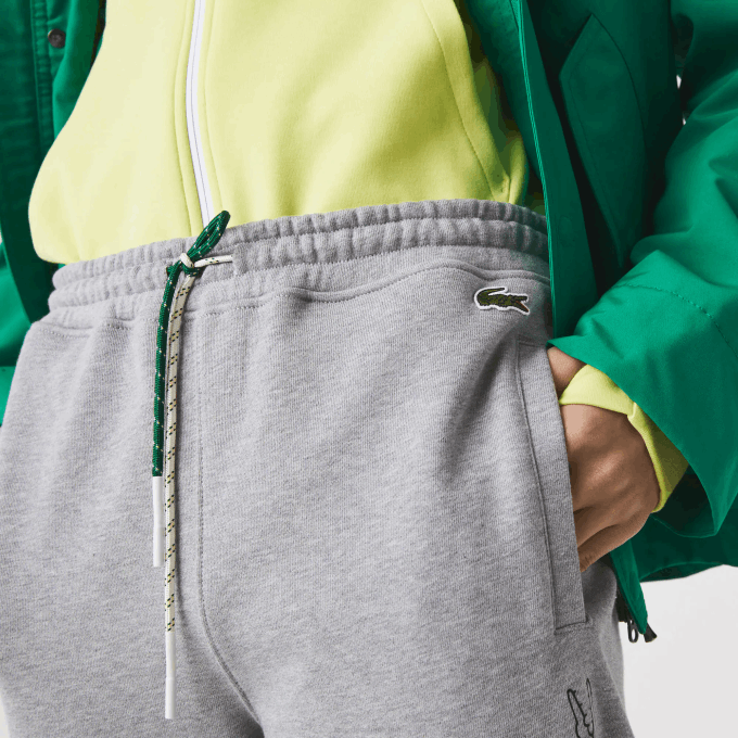 Men Lacoste V0ZN1065 Grey Chine 4JV Signature And Crocodile Print Cotton Fleece Jogging Pants - Image 8