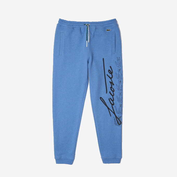 Men Lacoste V0ZN1067 Blue Chine HG3 Signature And Crocodile Print Cotton Fleece Jogging Pants - Image 5