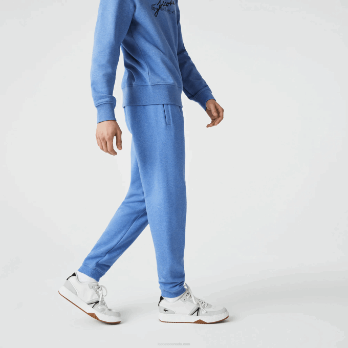 Men Lacoste V0ZN1067 Blue Chine HG3 Signature And Crocodile Print Cotton Fleece Jogging Pants - Image 6