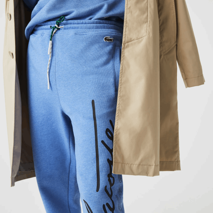 Men Lacoste V0ZN1067 Blue Chine HG3 Signature And Crocodile Print Cotton Fleece Jogging Pants - Image 7