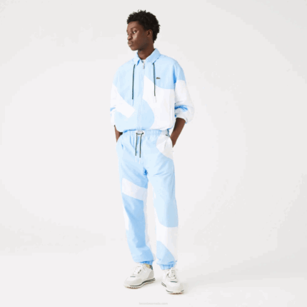 Men Lacoste V0ZN1071 Blue White E7B Heritage Graphic Track Pants