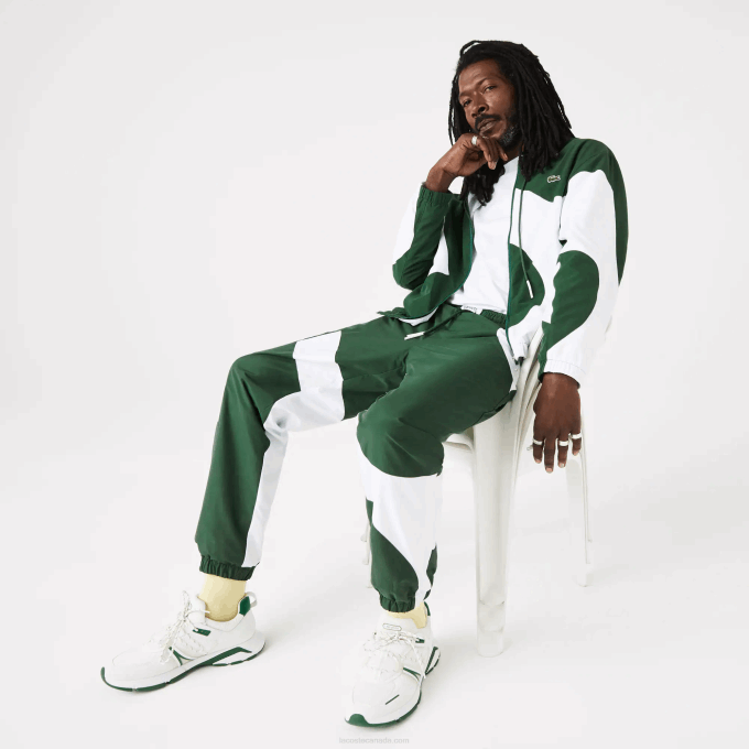 Men Lacoste V0ZN1072 Green White 291 Heritage Graphic Track Pants - Image 2