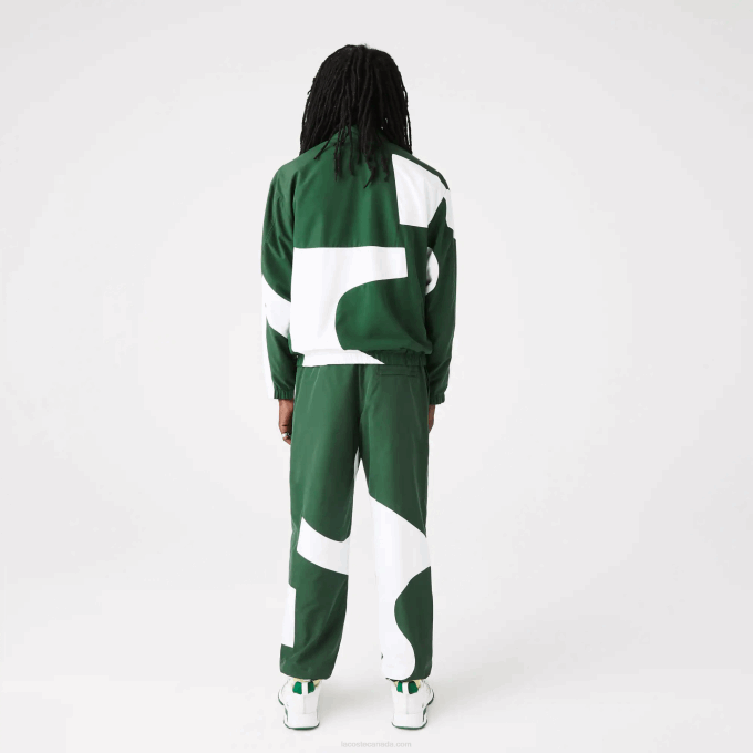 Men Lacoste V0ZN1072 Green White 291 Heritage Graphic Track Pants - Image 3