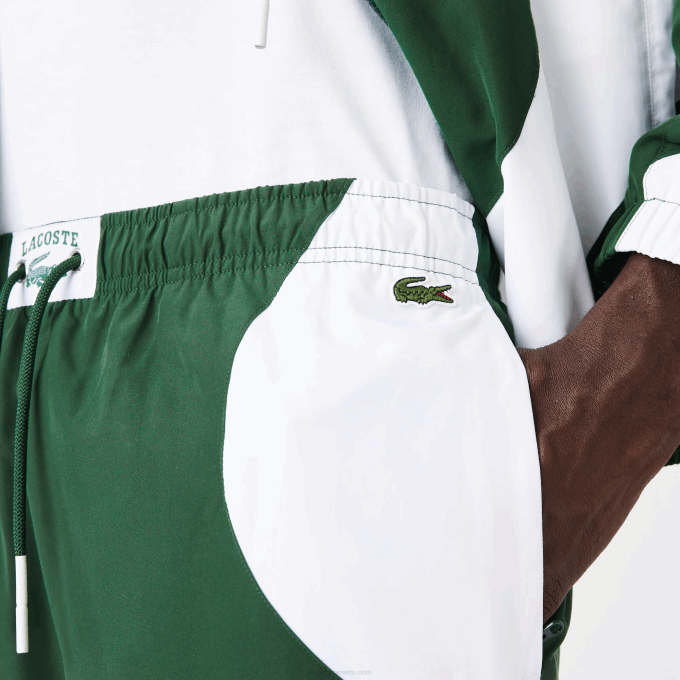 Men Lacoste V0ZN1072 Green White 291 Heritage Graphic Track Pants - Image 4