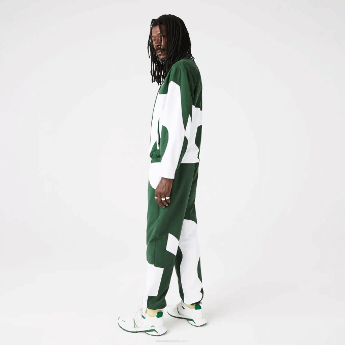 Men Lacoste V0ZN1072 Green White 291 Heritage Graphic Track Pants - Image 6