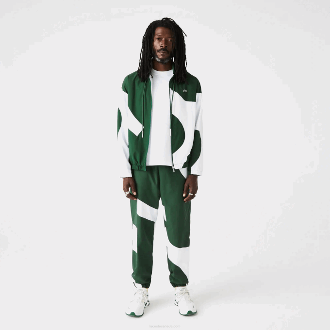 Men Lacoste V0ZN1072 Green White 291 Heritage Graphic Track Pants - Image 1