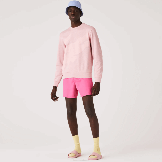 Men Lacoste V0ZN1074 Pink HCQ Crew Neck Print Organic Cotton Fleece Sweatshirt - Image 2