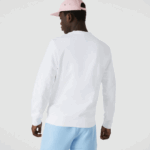 Men Lacoste V0ZN1075 White 001 Crew Neck Print Organic Cotton Fleece Sweatshirt - Image 3