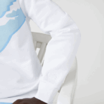 Men Lacoste V0ZN1075 White 001 Crew Neck Print Organic Cotton Fleece Sweatshirt - Image 4