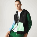Men Lacoste V0ZN1081 Black Blue Green UEH Classic Fit Color-Block Hooded Zip Sweatshirt - Image 4