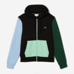 Men Lacoste V0ZN1081 Black Blue Green UEH Classic Fit Color-Block Hooded Zip Sweatshirt - Image 5