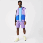 Men Lacoste V0ZN1082 Purple Black White Blue 896 Classic Fit Color-Block Hooded Zip Sweatshirt - Image 2