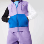 Men Lacoste V0ZN1082 Purple Black White Blue 896 Classic Fit Color-Block Hooded Zip Sweatshirt - Image 4